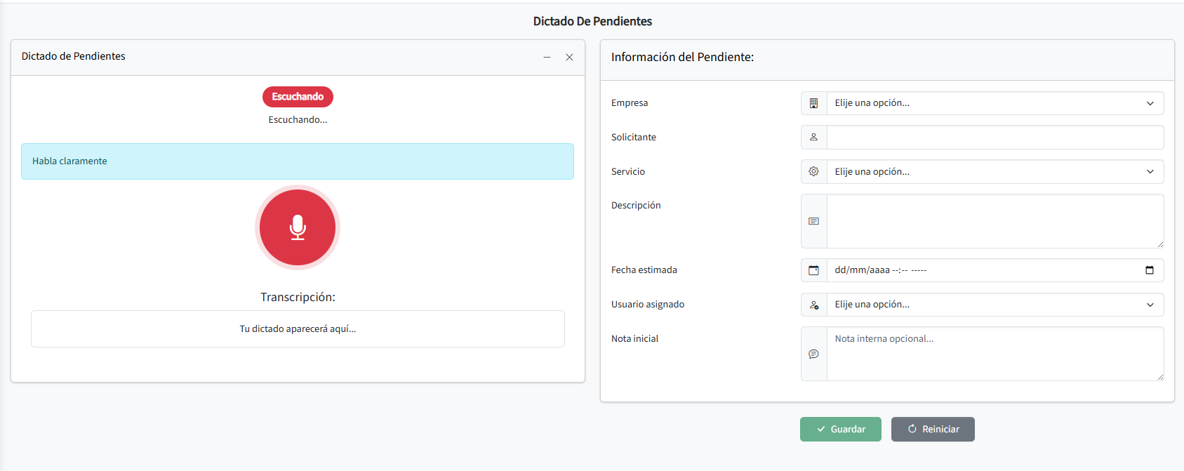Dictado por voz con IA en SmartPend